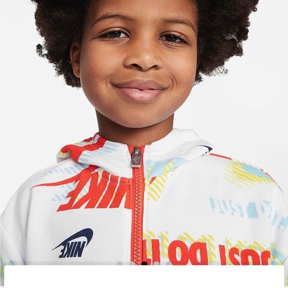 Nike Boys Active "Just Do It" LS Pullover Hooded 1/4 Zip Sweatshirt White - Picture 11 of 15